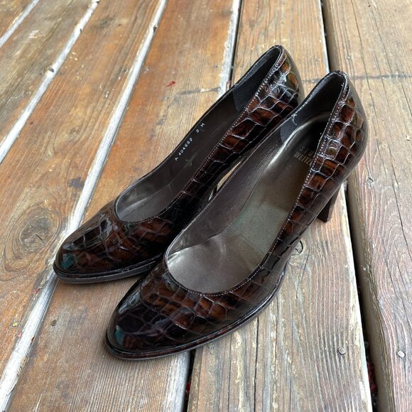 EUC Stuart Weitzman Cocoa Crocodile Patent Pumps in Womens 9M - Picture 14 of 16